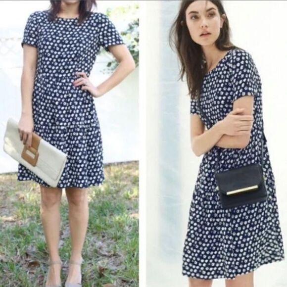 J. Crew Navy Blurred Floral Tiered Dress - Picture 1 of 12